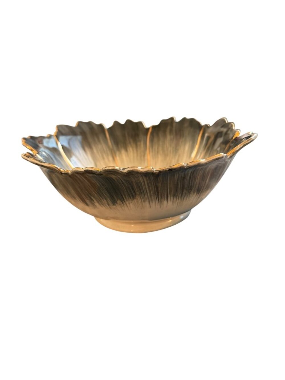 Anthropologie Jennifer Tran Papetal Floral Serving Bowl 9" Gold Trim Collectible